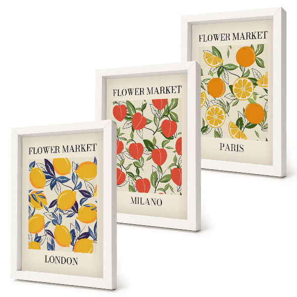 Mur de cadres Affiches florales à Londres, Milan et Paris