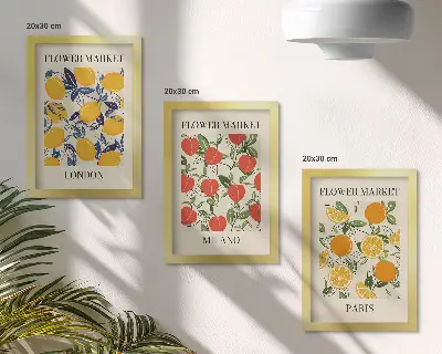 Mur de cadres affiches florales de Londres, Milan et Paris