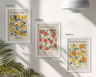 Mur de cadres affiches florales de Londres, Milan et Paris