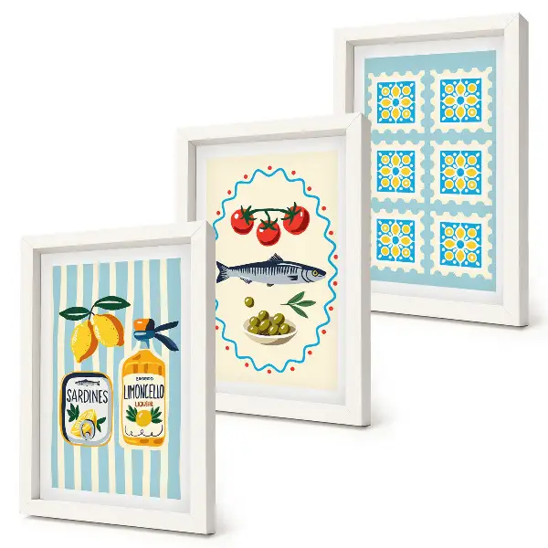 Lot de 3 tableaux illustrations de cuisines de style méditerranéen