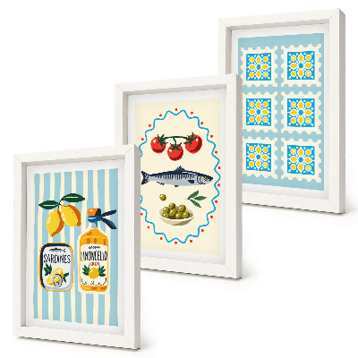 Lot de 3 tableaux Illustrations de cuisines de style méditerranéen