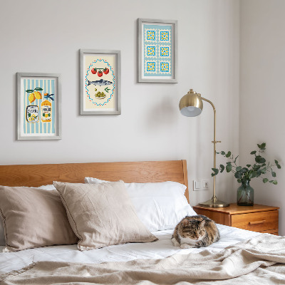Lot de 3 tableaux Illustrations de cuisines de style méditerranéen