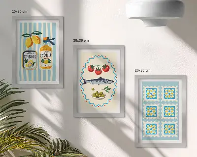 Lot de 3 tableaux illustrations de cuisines de style méditerranéen 