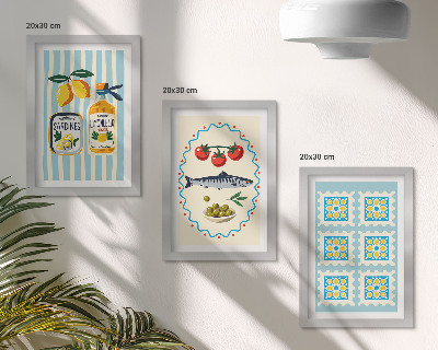 Lot de 3 tableaux Illustrations de cuisines de style méditerranéen