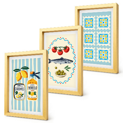 Lot de 3 tableaux Illustrations de cuisines de style méditerranéen
