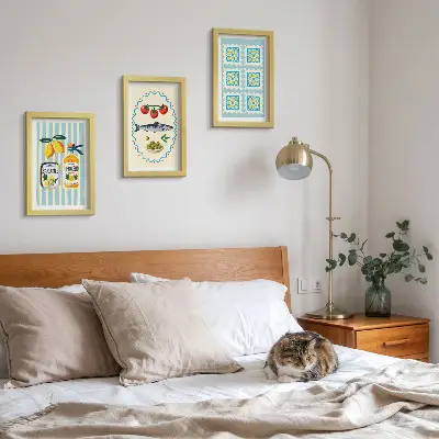 Lot de 3 tableaux illustrations de cuisines de style méditerranéen 