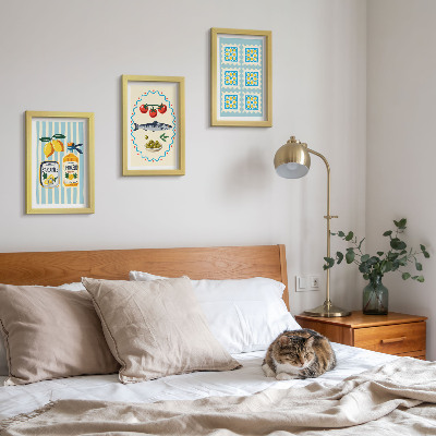 Lot de 3 tableaux Illustrations de cuisines de style méditerranéen