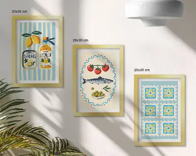 Lot de 3 tableaux illustrations de cuisines de style méditerranéen 
