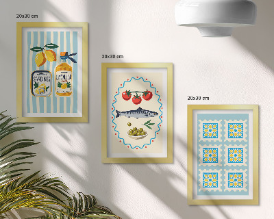Lot de 3 tableaux Illustrations de cuisines de style méditerranéen