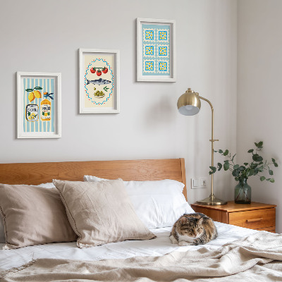 Lot de 3 tableaux Illustrations de cuisines de style méditerranéen