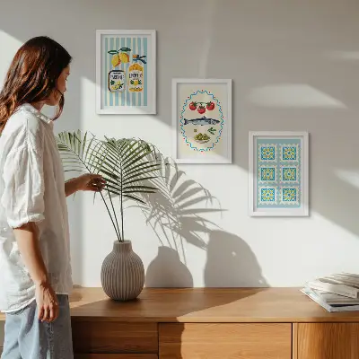 Lot de 3 tableaux illustrations de cuisines de style méditerranéen 