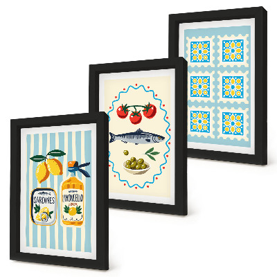 Lot de 3 tableaux Illustrations de cuisines de style méditerranéen