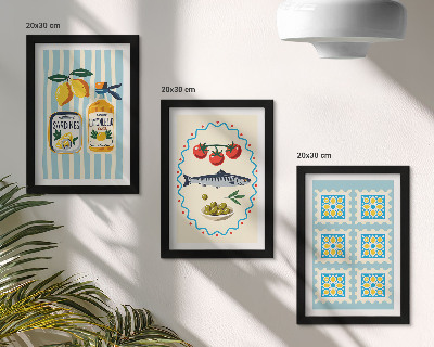 Lot de 3 tableaux Illustrations de cuisines de style méditerranéen