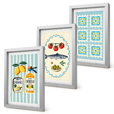Lot de 3 tableaux Illustrations de cuisines de style méditerranéen