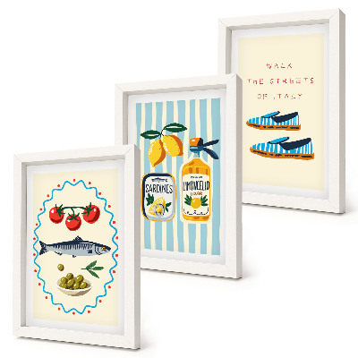 Ensemble de 3 tableaux Saveurs et art de vivre italiens en images colorées