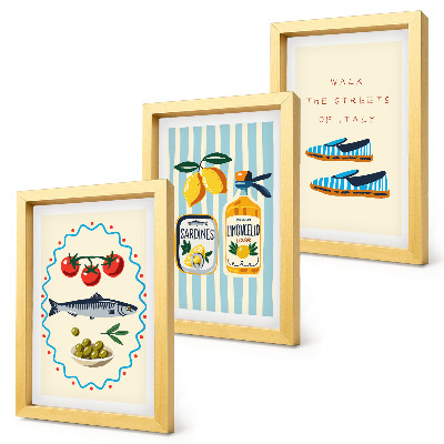 Ensemble de 3 tableaux Saveurs et art de vivre italiens en images colorées