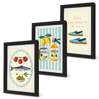 Ensemble de 3 tableaux Saveurs et art de vivre italiens en images colorées