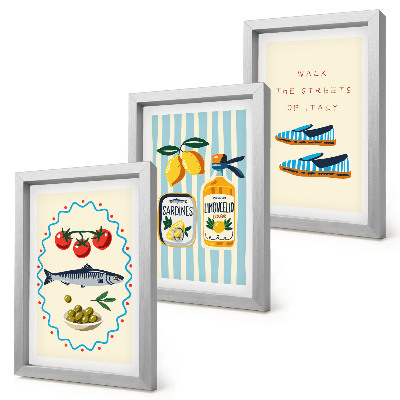 Ensemble de 3 tableaux Saveurs et art de vivre italiens en images colorées