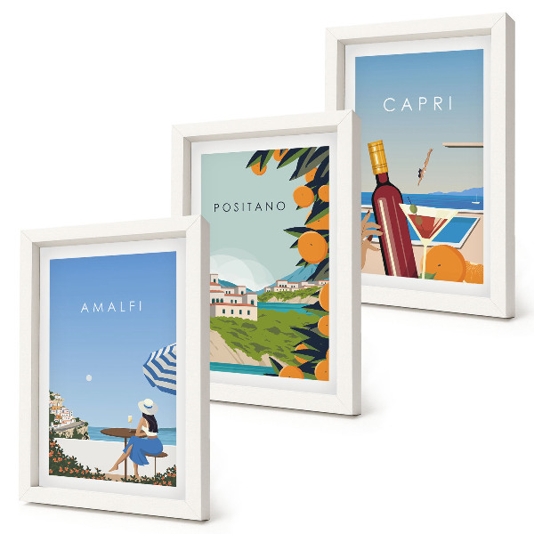 Lot de 3 tableaux Vues de vacances sur Amalfi, Positano et Capri