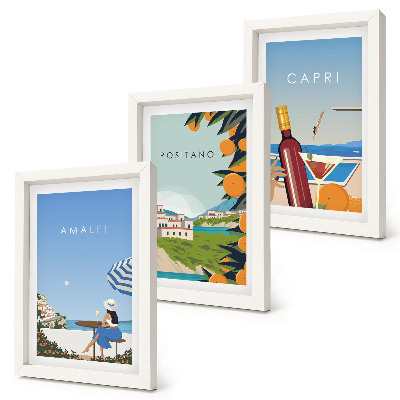 Lot de 3 tableaux Vues de vacances sur Amalfi, Positano et Capri