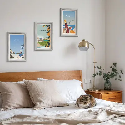 Lot de 3 tableaux vues de paysages de vacances à Amalfi, Positano et Capri