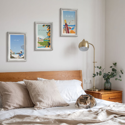 Lot de 3 tableaux Vues de vacances sur Amalfi, Positano et Capri