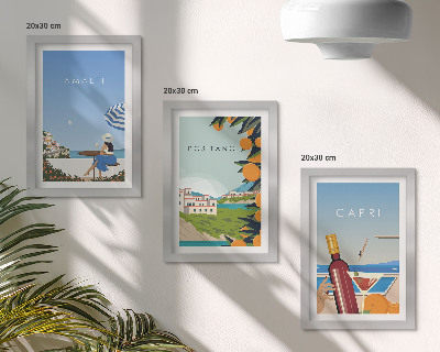 Lot de 3 tableaux Vues de vacances sur Amalfi, Positano et Capri