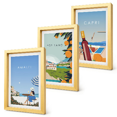Lot de 3 tableaux Vues de vacances sur Amalfi, Positano et Capri