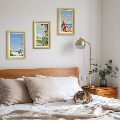 Lot de 3 tableaux Vues de vacances sur Amalfi, Positano et Capri