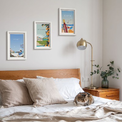 Lot de 3 tableaux Vues de vacances sur Amalfi, Positano et Capri