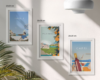 Lot de 3 tableaux Vues de vacances sur Amalfi, Positano et Capri