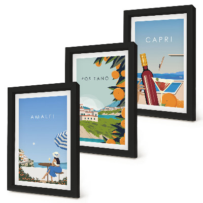 Lot de 3 tableaux Vues de vacances sur Amalfi, Positano et Capri