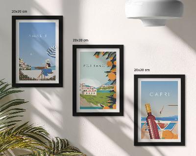 Lot de 3 tableaux Vues de vacances sur Amalfi, Positano et Capri