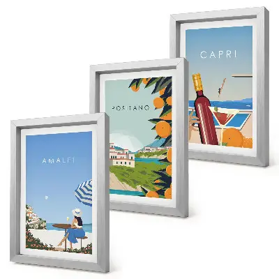 Lot de 3 tableaux vues de paysages de vacances à Amalfi, Positano et Capri