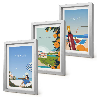 Lot de 3 tableaux Vues de vacances sur Amalfi, Positano et Capri
