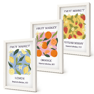 Ensemble de 3 tableaux Affiches de fruits avec des citrons, des oranges et des fraises
