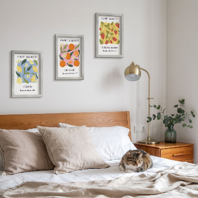 Ensemble de 3 tableaux Affiches de fruits avec des citrons, des oranges et des fraises