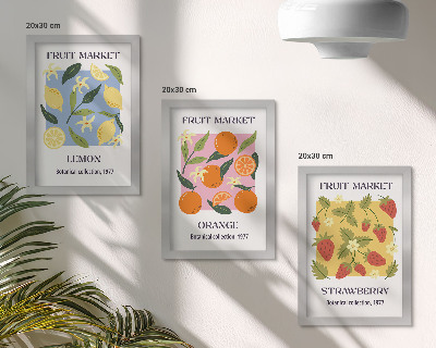 Ensemble de 3 tableaux Affiches de fruits avec des citrons, des oranges et des fraises