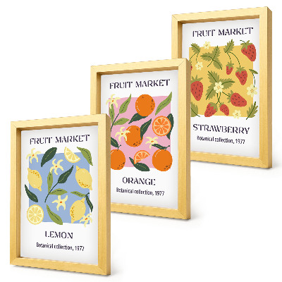 Ensemble de 3 tableaux Affiches de fruits avec des citrons, des oranges et des fraises
