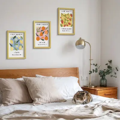 Ensemble de 3 tableaux affiches de fruits avec citrons, oranges et fraises