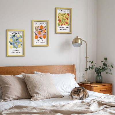 Ensemble de 3 tableaux Affiches de fruits avec des citrons, des oranges et des fraises