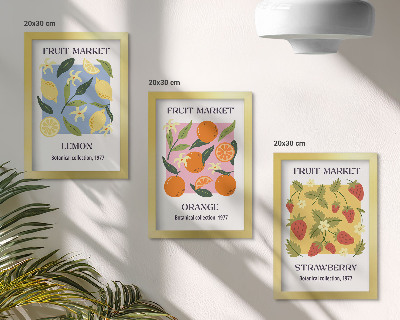 Ensemble de 3 tableaux Affiches de fruits avec des citrons, des oranges et des fraises