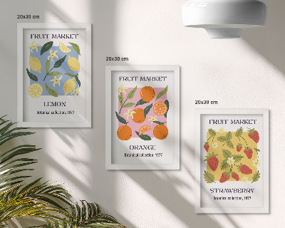 Ensemble de 3 tableaux Affiches de fruits avec des citrons, des oranges et des fraises