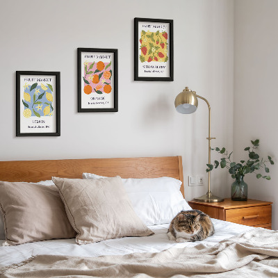 Ensemble de 3 tableaux Affiches de fruits avec des citrons, des oranges et des fraises