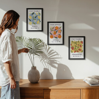 Ensemble de 3 tableaux Affiches de fruits avec des citrons, des oranges et des fraises