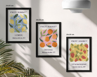 Ensemble de 3 tableaux Affiches de fruits avec des citrons, des oranges et des fraises