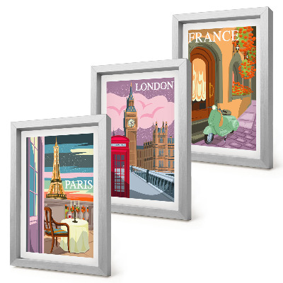 Mur de cadres Paysages urbains rétro de Paris, Londres et France