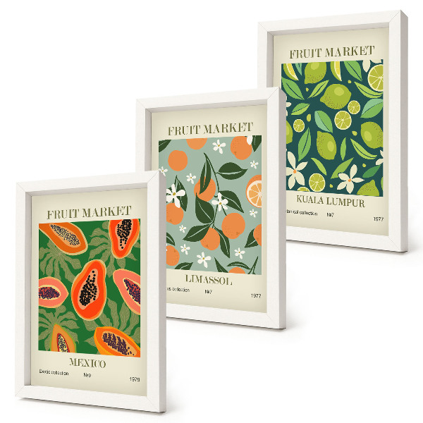 Lot de 3 tableaux Affiches vintage à motifs de fruits