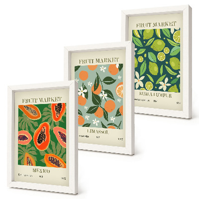 Lot de 3 tableaux Affiches vintage à motifs de fruits