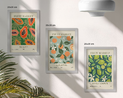 Lot de 3 tableaux Affiches vintage à motifs de fruits